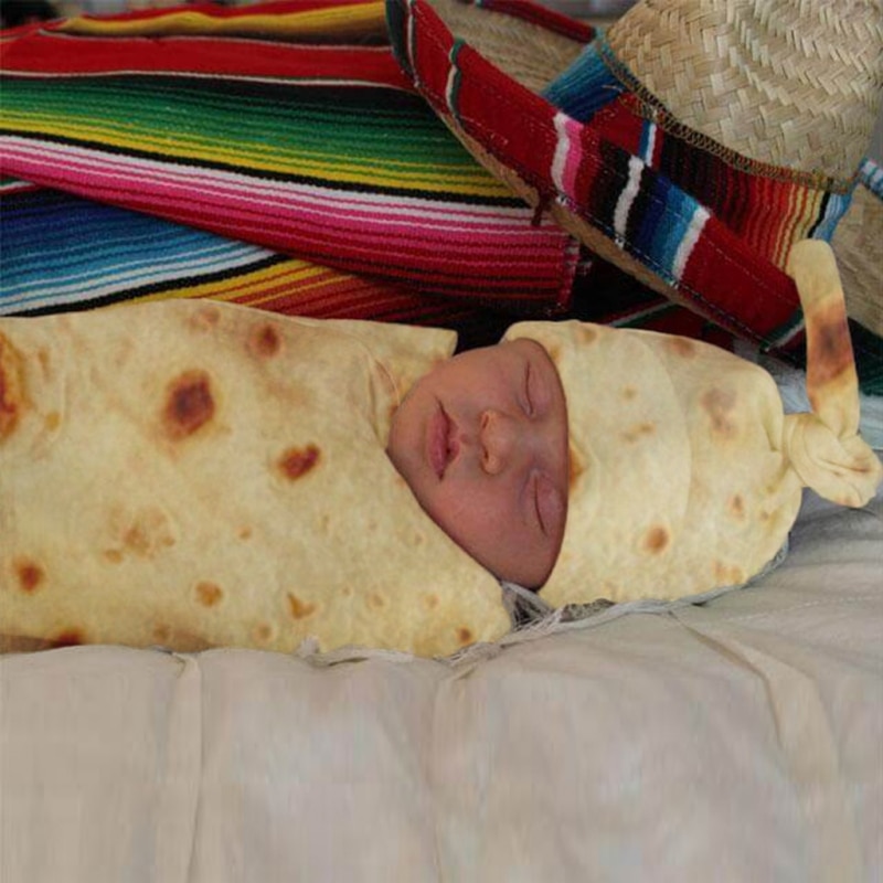 1 Set Burrito Blanket Baby Flour Tortilla Swaddle 100% Cotton Flannel Blanket Sleeping Swaddle Wrap Hat For Baby Sleep